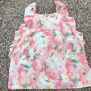 Pink Floral Bohemian Ruffle Sleeveless Woman’s Blouse Sz L a new day | NWT